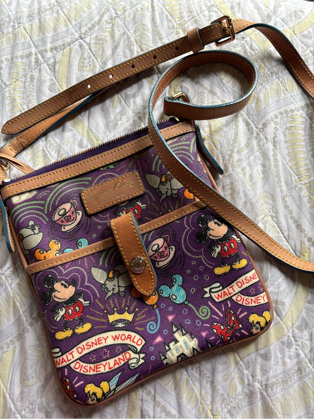 Dooney & Bourke Purple Walt Disney Crossbody Bag with Tan Trim